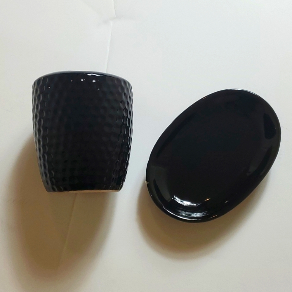 Black toothbrush holder and soap dish set